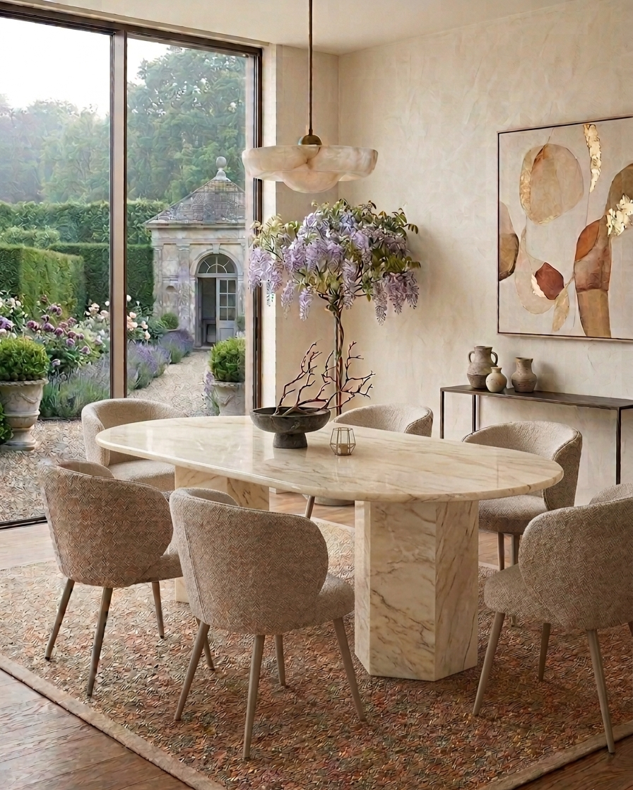 Volakas Marble Half Moon Dining Table