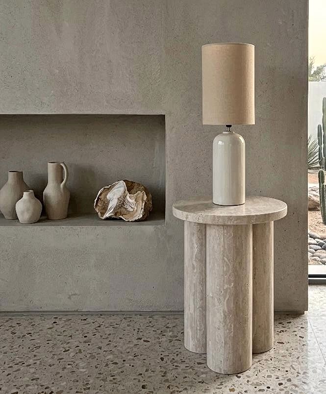 Travertine Marbles Side Table With Base Pillars