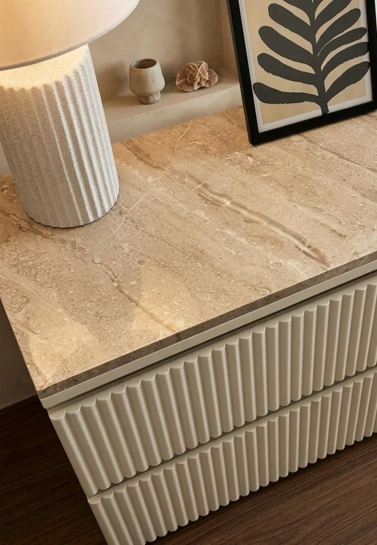 Bedside Table With 2 Drawers And Travertine Top