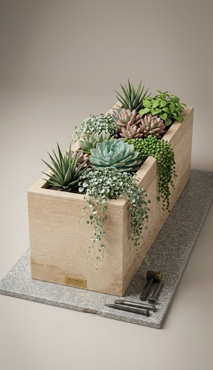 Travertine Beige Rectangle Planter