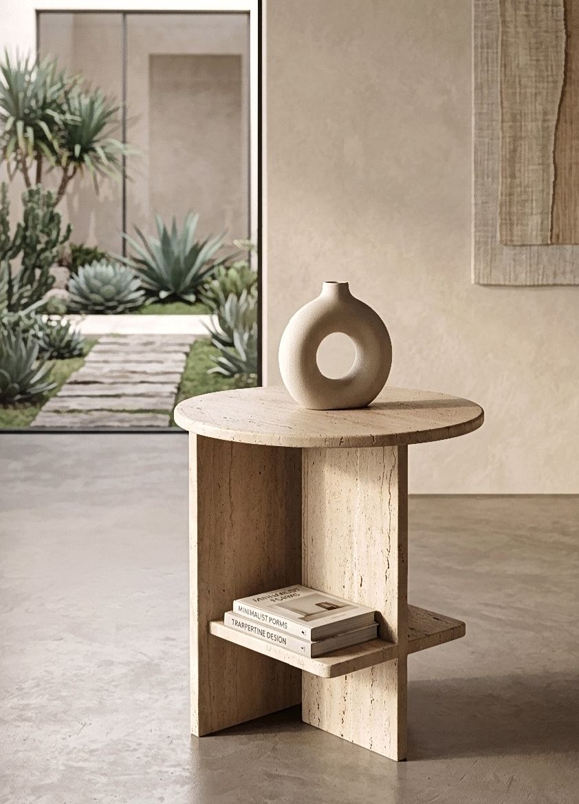 Natural UnfilledTravertine Marble Side Table