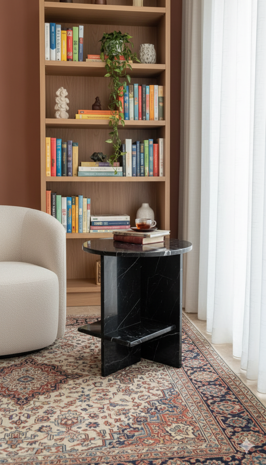 Natural Black Marqina Marble Side Table