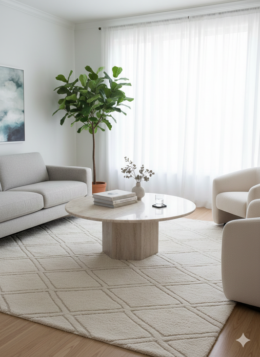 Round Natural Travertine Marble Coffee Table – Solid Stone Pedestal Design