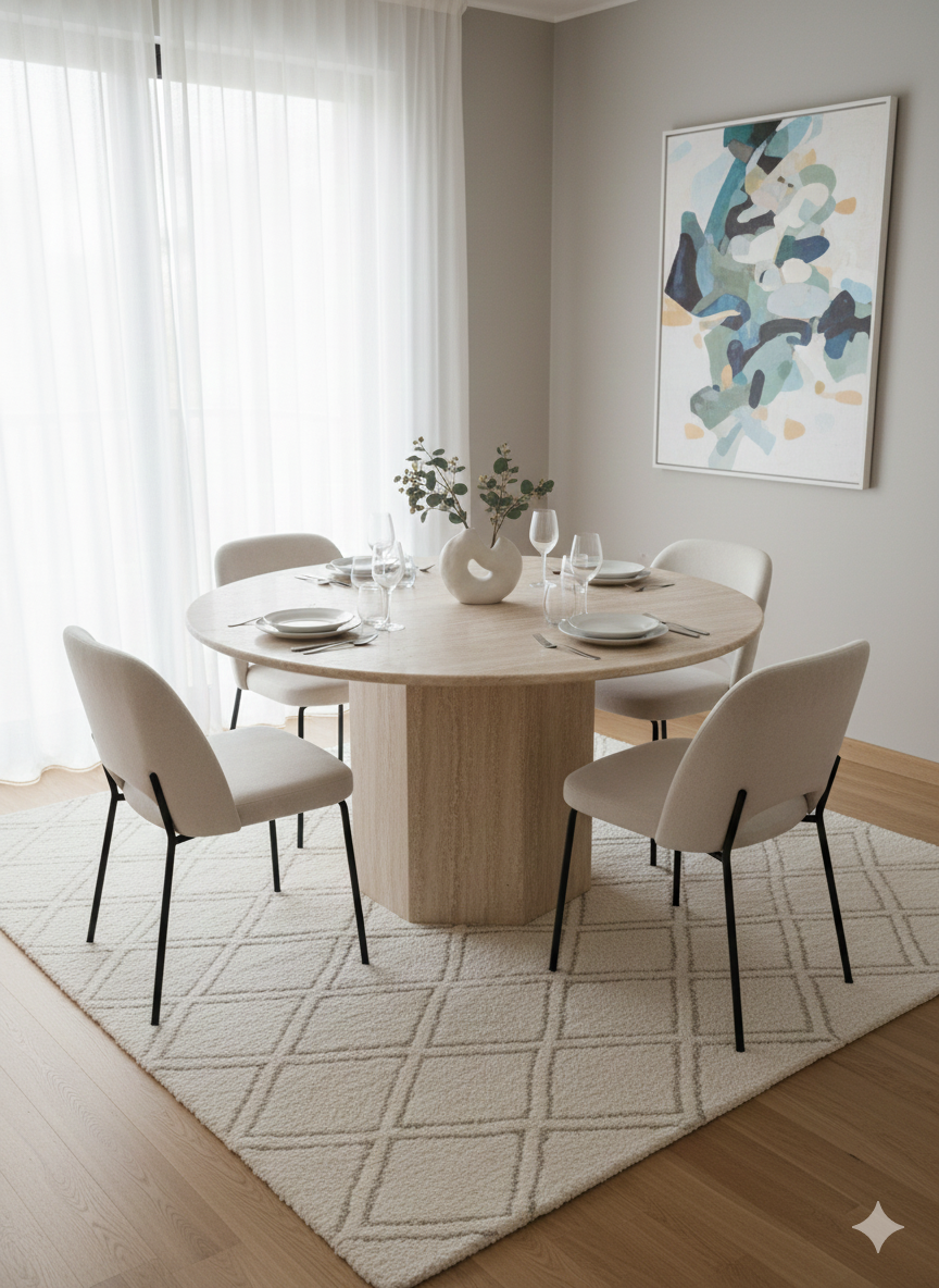Round Travertine Marble Dining Table