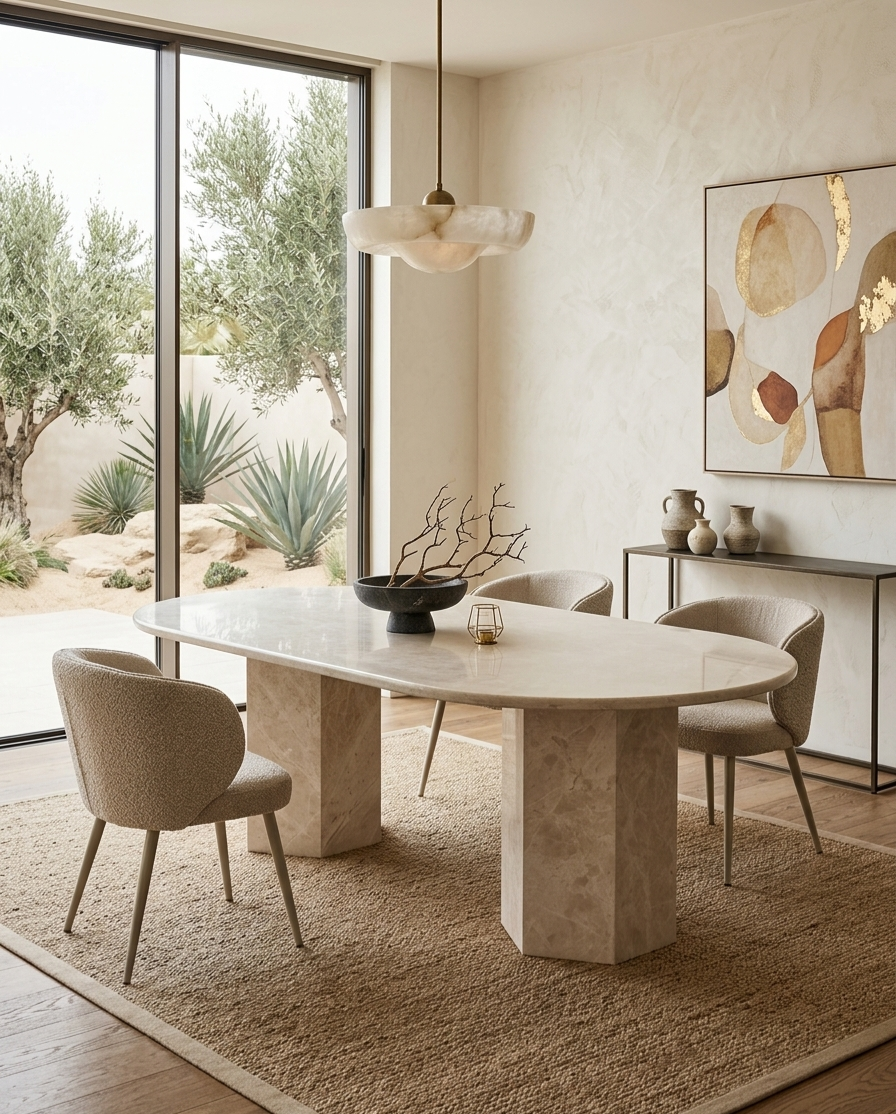 Omani Beige Half Moon Dining Table