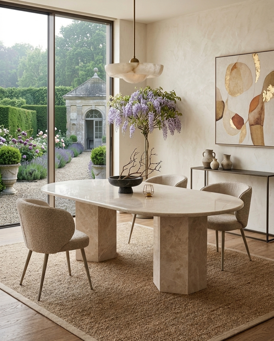 Omani Beige Half Moon Dining Table