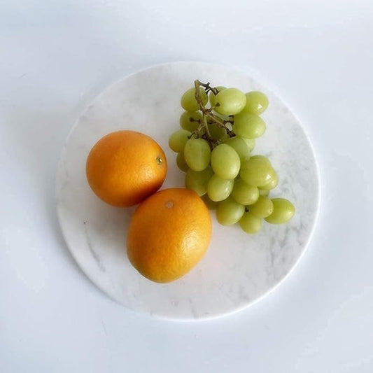 Natural Ibiza White Marble Round Tray Glossy Pastry Board for Dessert, Cheese, Coffee, Smooth Surface 30Cm Dia