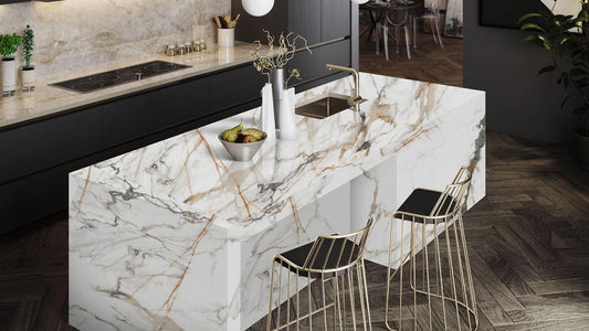 KITCHEN ISLAND WITH NANO GOLD QUARTZ