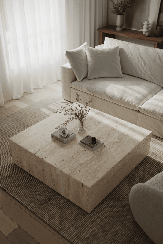 Travertine Marble Cube Coffee Table – Natural Stone