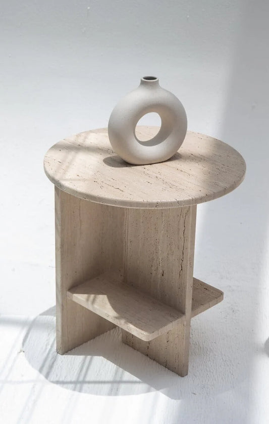 Natural Travertine Round Side Table
