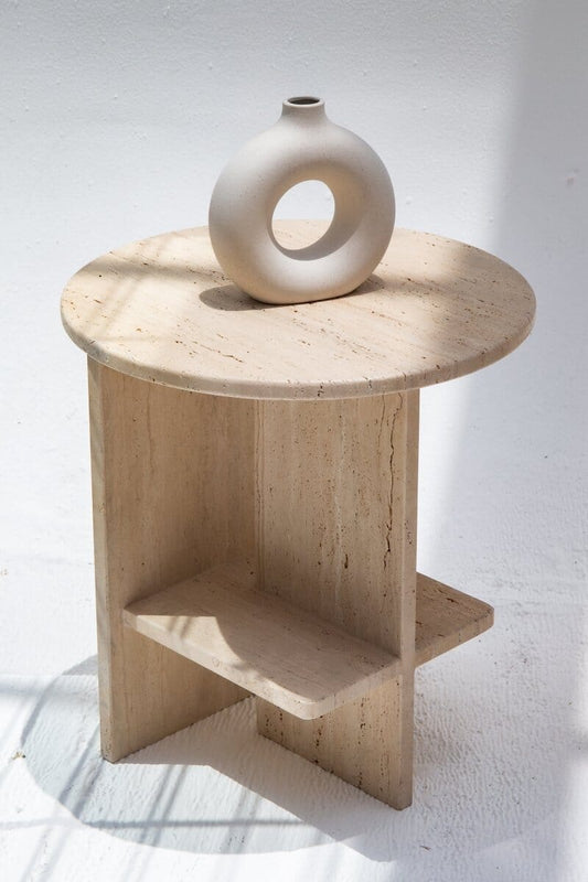 Natural Travertine Round Side Table