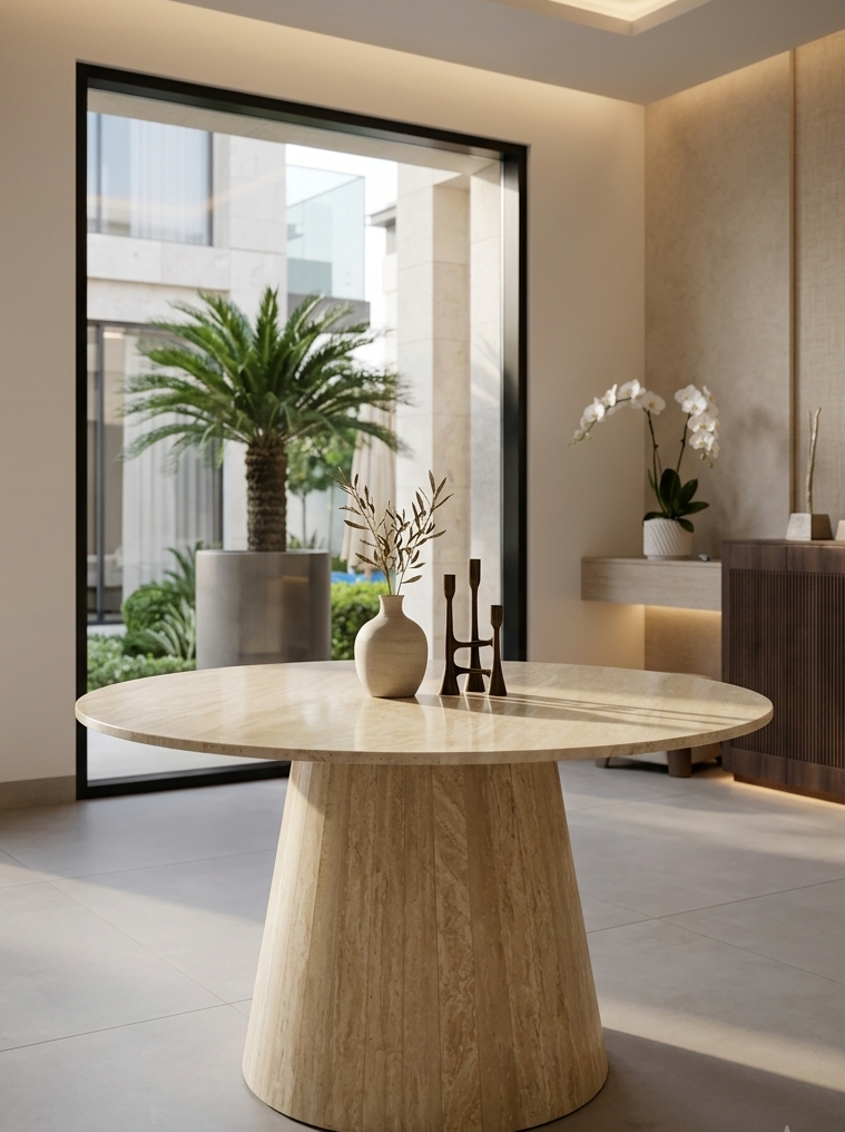 Natural Travertine Dining Table Padestal Leg