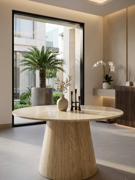 Natural Travertine Dining Table Padestal Leg