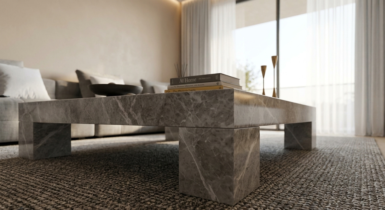 Natural Fiorde Basco Marble Square Coffee Table With Four Legs