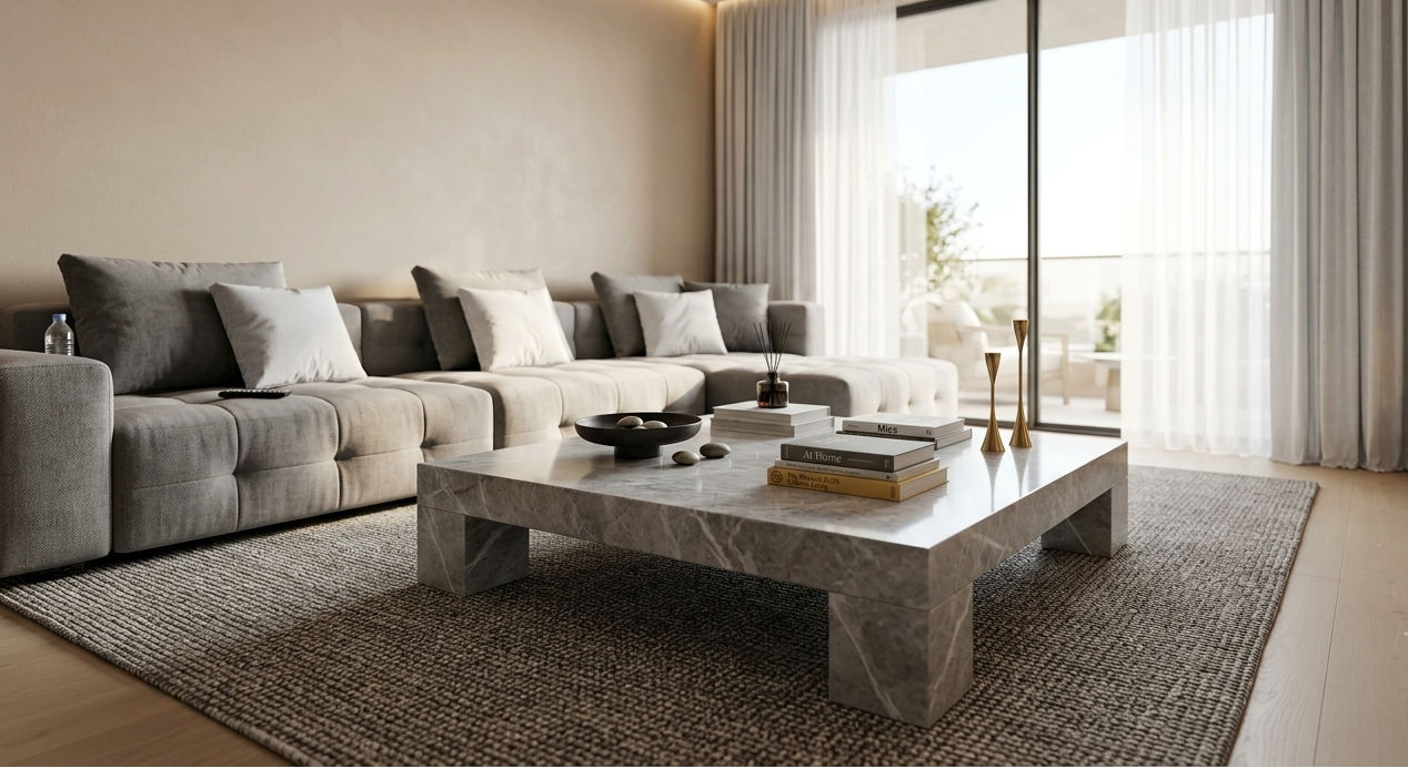 Natural Fiorde Basco Marble Square Coffee Table With Four Legs