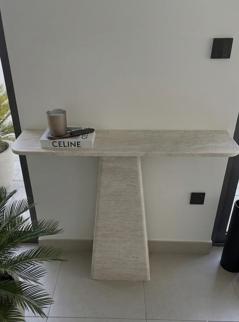 Travertine Pedestal Console Table