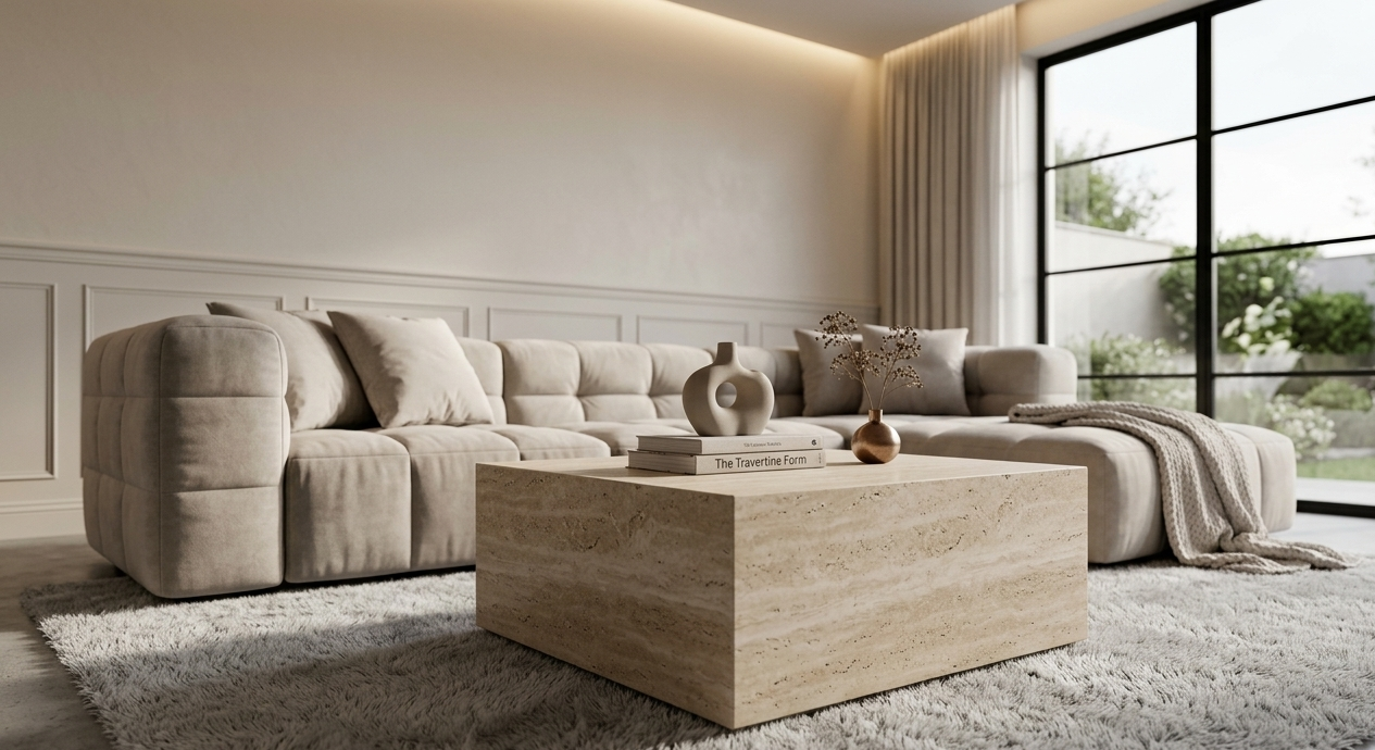 Natural Unfilled Travertine Square Coffee Table