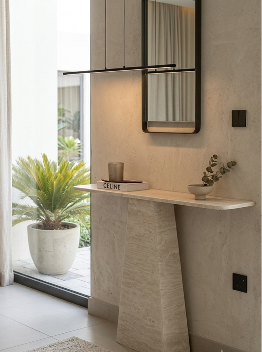 Travertine Pedestal Console Table