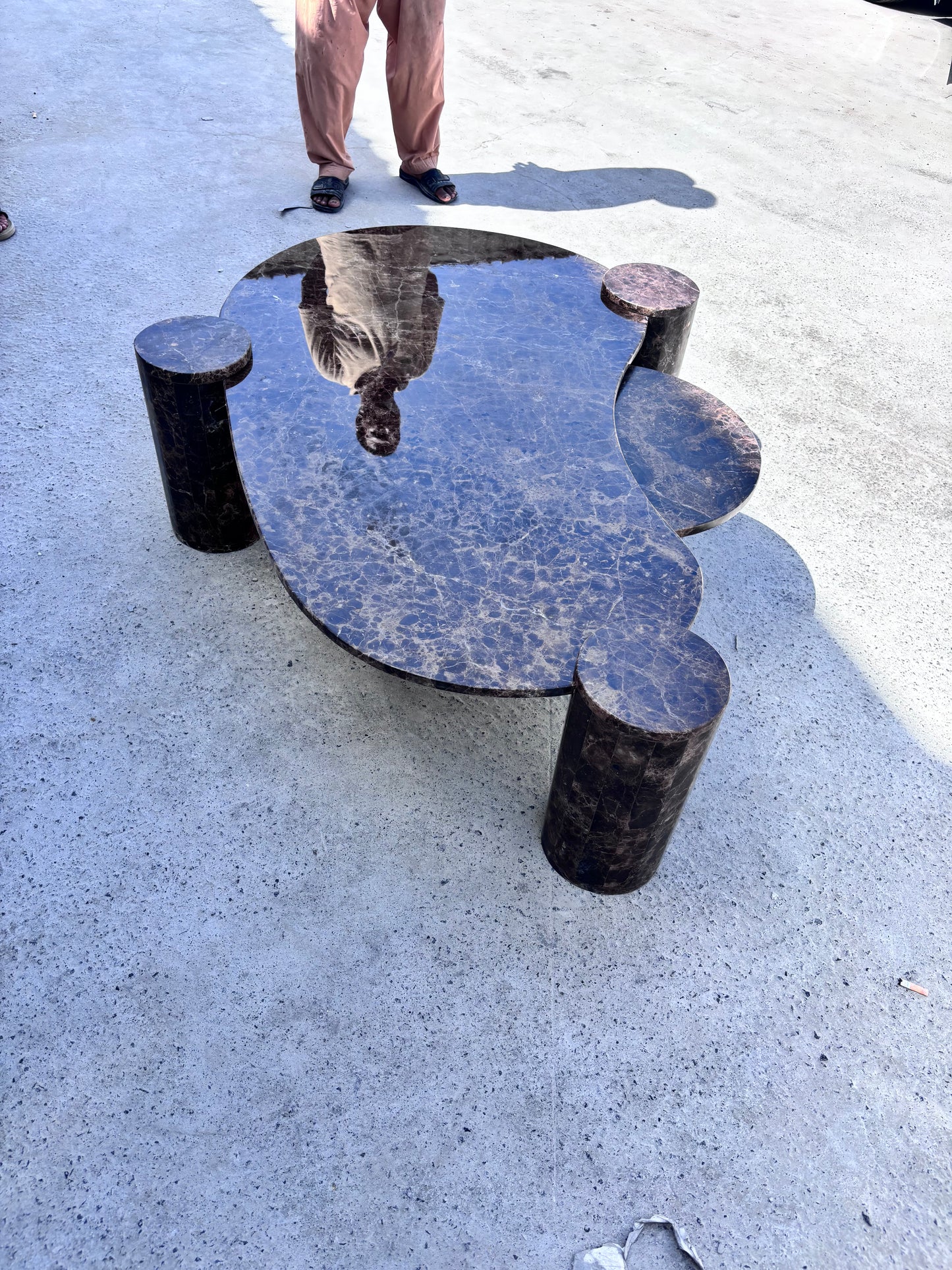 Dark Emprador Marble Coffee Table Along With Side Table