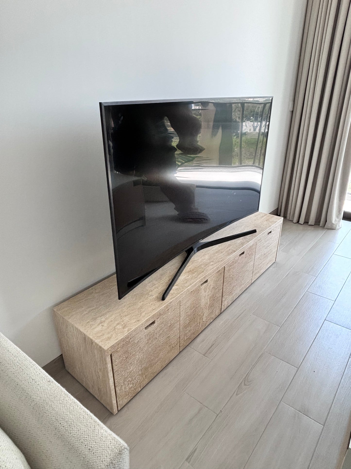 Natural Travertine TV Unit With Drawers