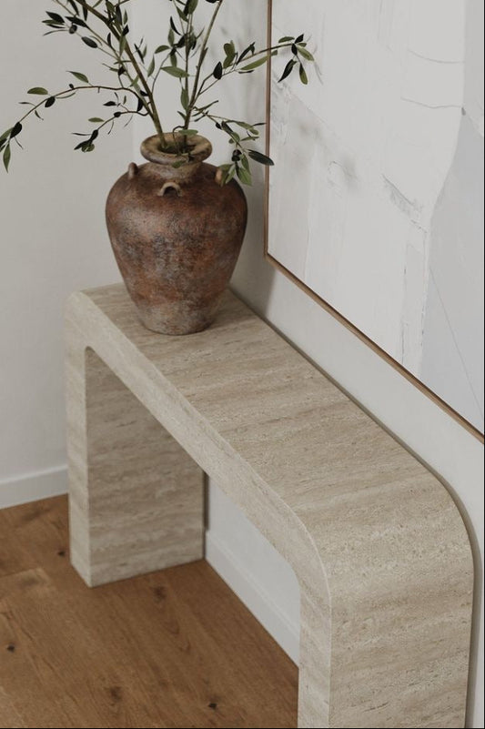 Natural Filled Travertine Console Table