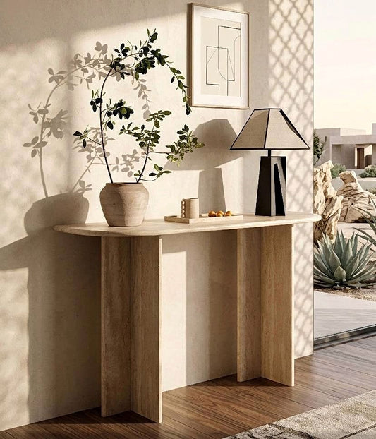 Natural Unfilled Travertine Console Table