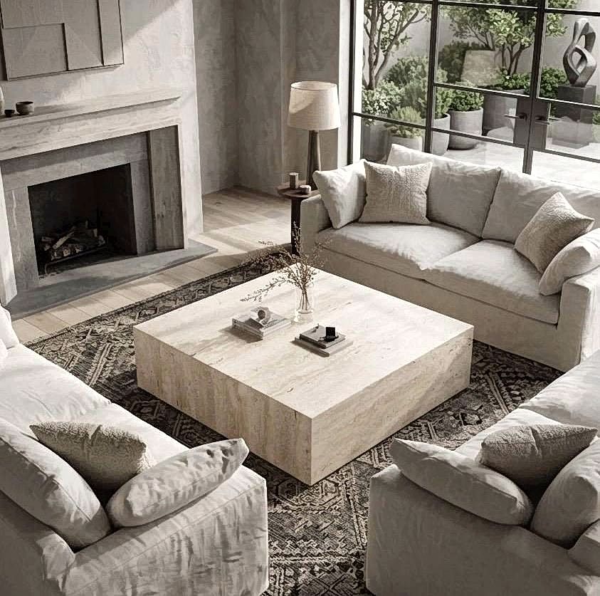 Unfilled Travertine Cube Coffee Table