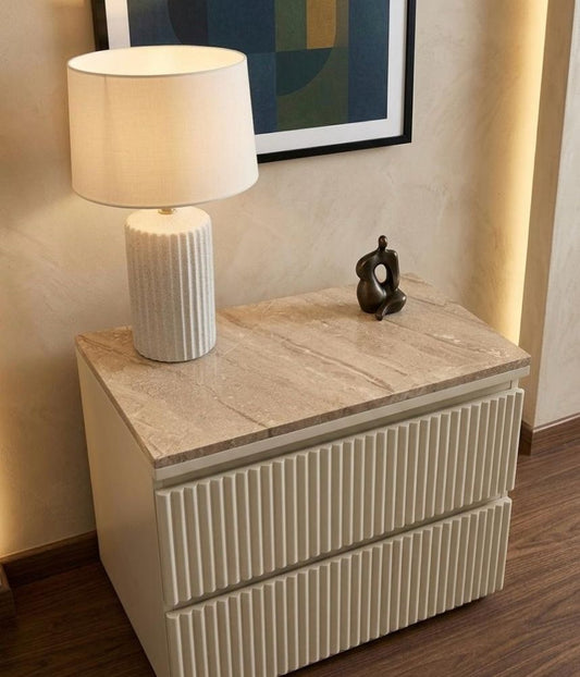 Bedside Table With Drawers And Travertine Top