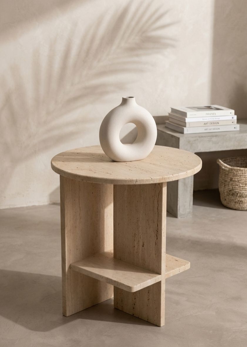 Natural UnfilledTravertine Marble Side Table