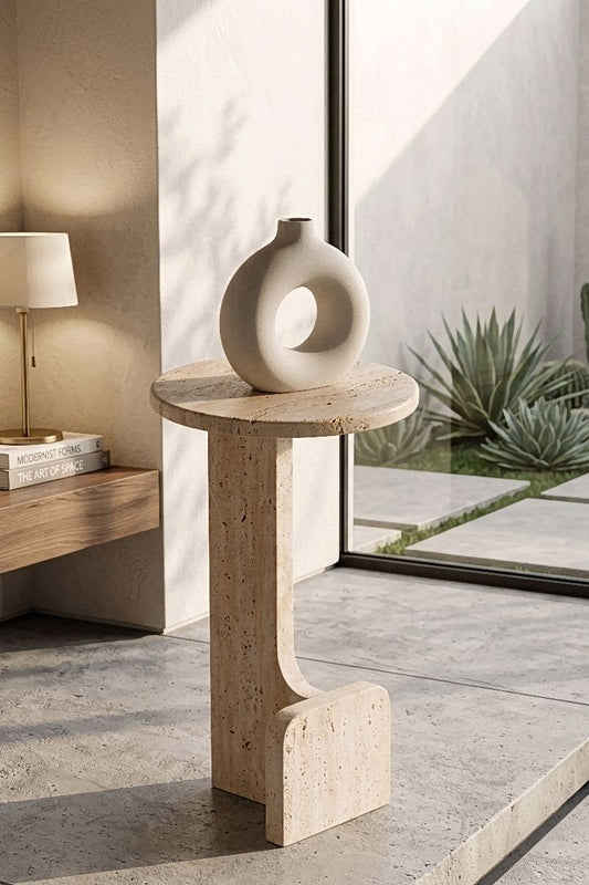 Natural Unfilled Travertine Side Table