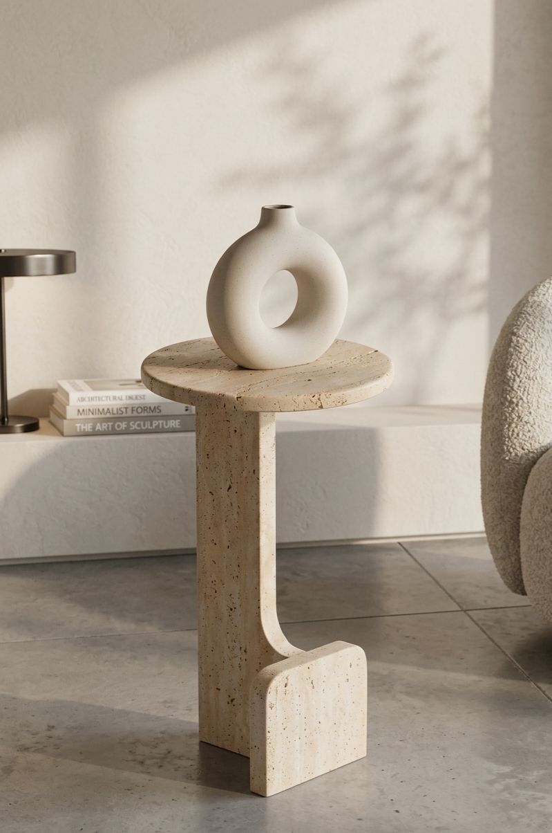 Natural UnfilledTravertine Side Table