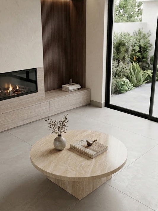 Travertine Round Coffee Table Square Leg