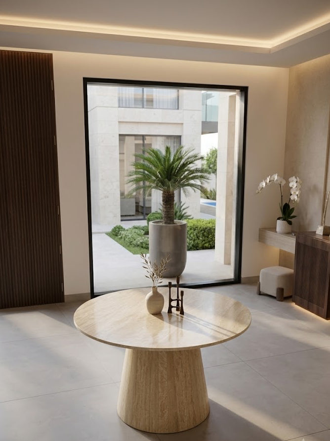 Natural Travertine Dining Table Padestal Leg