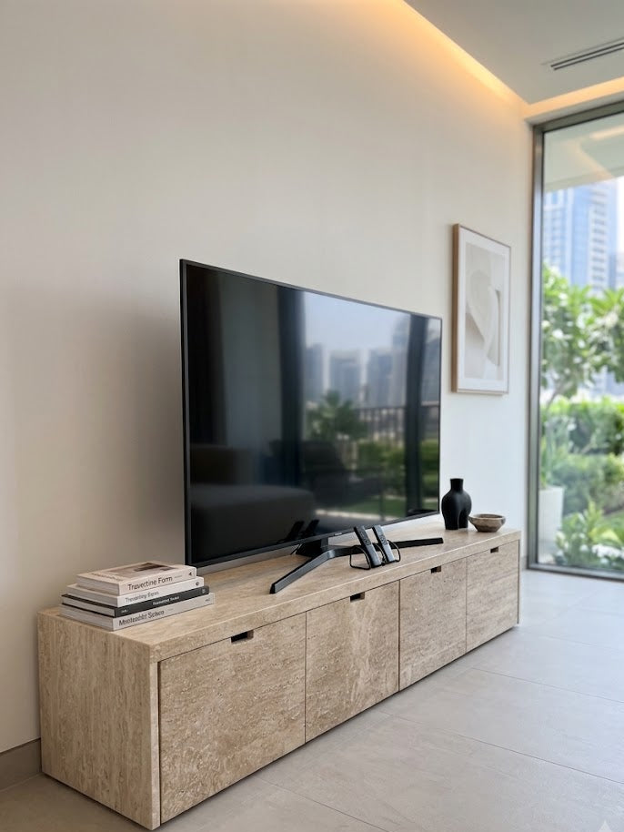 Natural Travertine TV Unit With Drawers