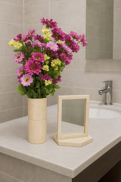 Natural Travertine Mirror & Vase Set