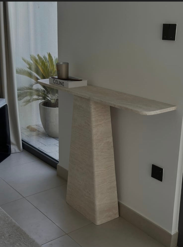 Travertine Pedestal Console Table
