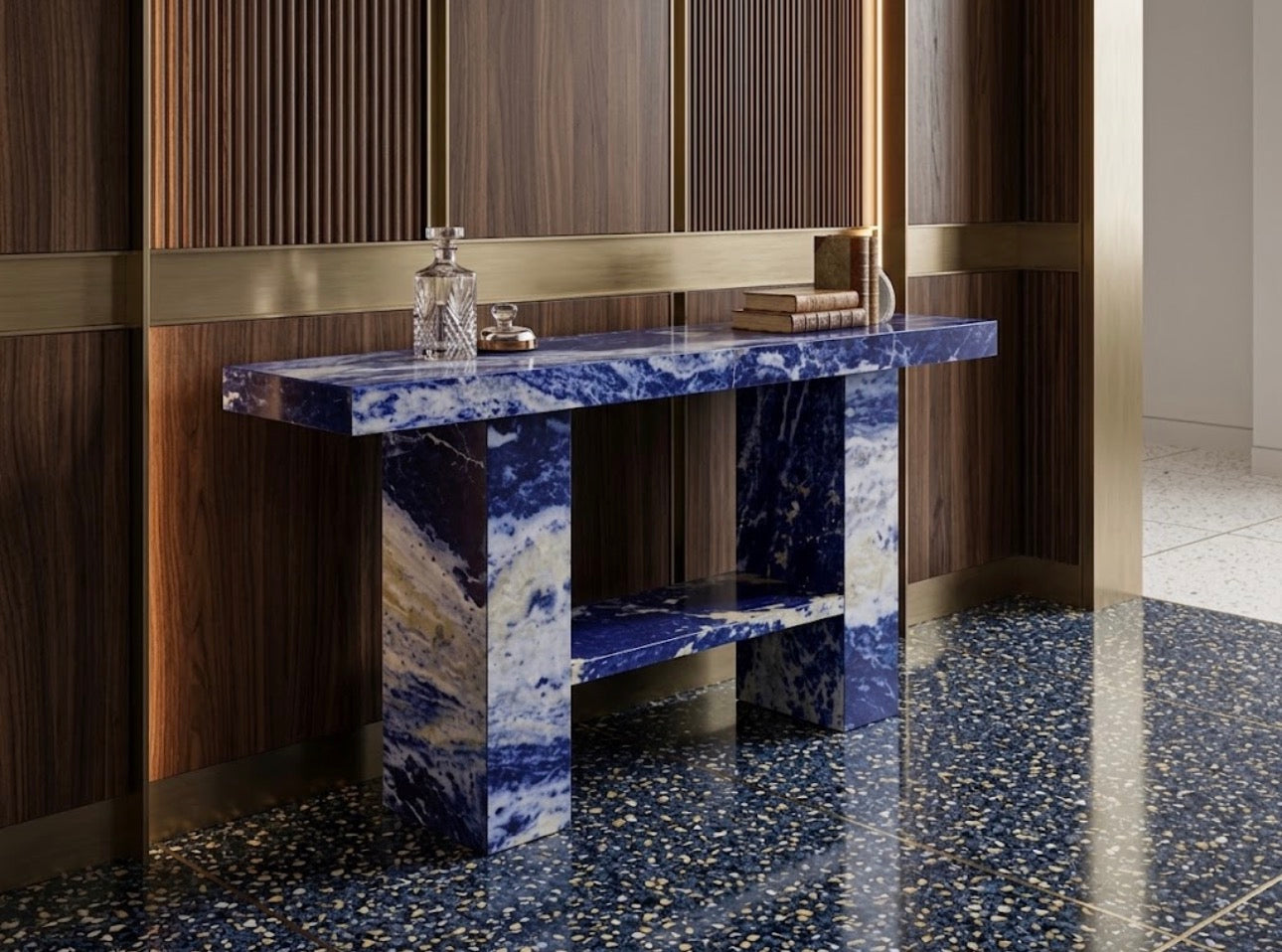Blue Quartz Console Table Matte Finish