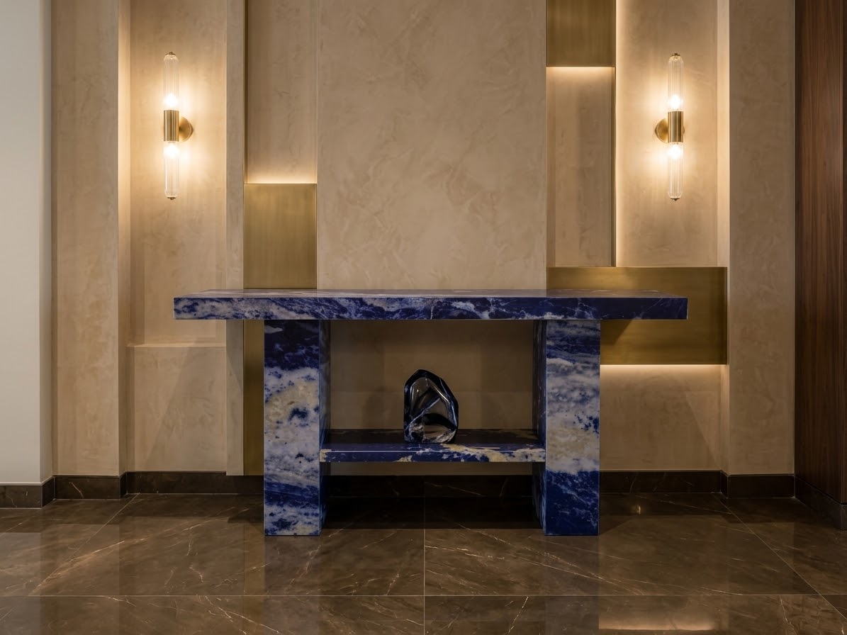 Blue Quartz Console Table Matte Finish