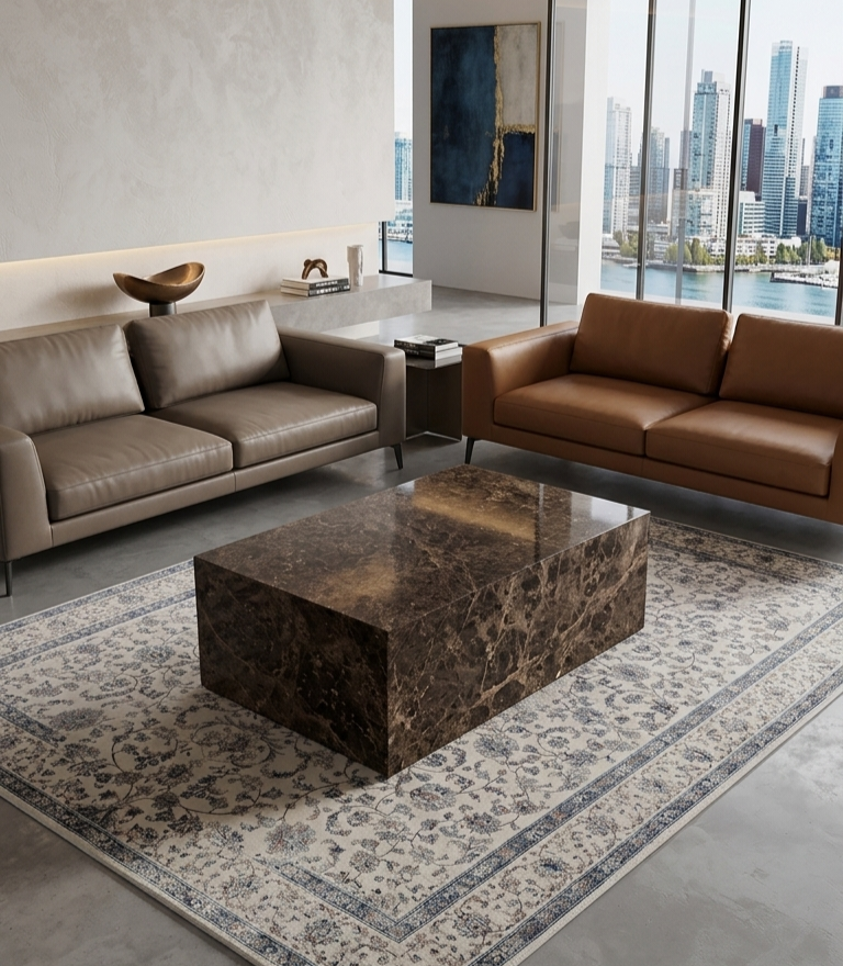 Natural Dark Emprador Marble Rectangular Coffee Table