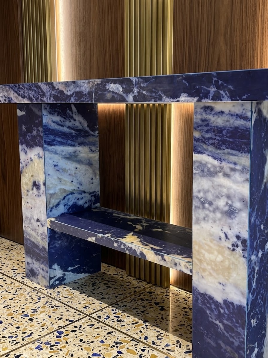 Blue Quartz Console Table Matte Finish