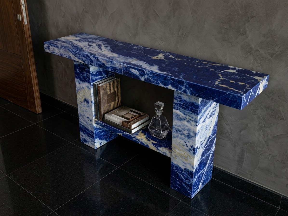 Blue Quartz Console Table Matte Finish